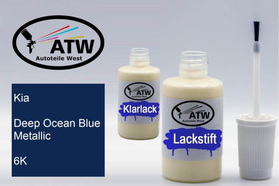 Kia, Deep Ocean Blue Metallic, 6K: 20ml Lackstift + 20ml Klarlack - Set, von ATW Autoteile West.